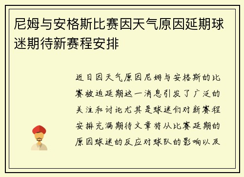 尼姆与安格斯比赛因天气原因延期球迷期待新赛程安排