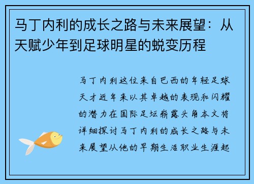 马丁内利的成长之路与未来展望：从天赋少年到足球明星的蜕变历程