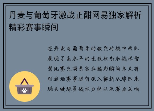 丹麦与葡萄牙激战正酣网易独家解析精彩赛事瞬间
